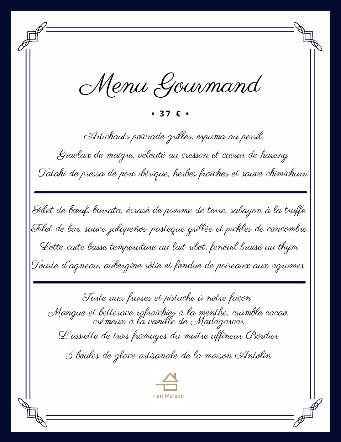 Menu GOURMAND Restaurant Le Saint Paul